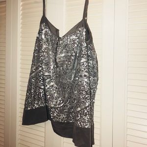 BCBG gray silk and sequin tank top